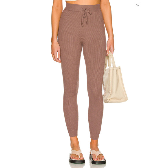 ALL THE WAYS‎ Kasey Knit Jogger Pant Mocha Brown Ribbed Drawstring Sz S - Picture 1 of 10